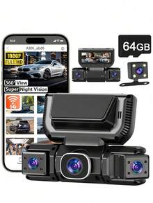 360°全景4通道行车记录仪，前后双录，双1080P高清镜头，170°广角，5GHz WiFi和App控制，循环录像，夜视，重力感应器，停车监控，附赠32GB存储卡（150mAh） - A - 查看 16