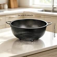 Stainless Steel Black Colander, Dual Handle Rice Washing Basket, Fine Mesh Design, Can Wash Pasta, Vegetables, Rice, Fruits And Other Ingredients, Multi-Purpose Strainer, Kitchen Daily Essential, Kitchen Fruit Basket, Kitchen Must-Have, Christmas, Halloween, Mother's Day Gift - M - View 12