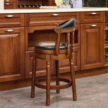 Cowhide Leather And Wood Bar Stools, 360-Degree Swivel Bar Height Chairs With Backs For Home Kitchen Counter, Modern Barstools - Black - View 3