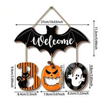 4pcs Halloween BOO Door Sign Decorations, Spooky Bat Welcome Hanging Sign For Front Door, Wooden Ghost Evil Pumpkin Black Cat Door Hanger Ornaments For Home Window Wall Halloween Party Decor - Multicolor - View 8