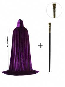 1pc Unisex Party Performance Hooded Cape, Velvet Fabric, Suitable For Various Festivals, Halloween Cosplay Costumes, Demon, Vampire, Dress Up, Holiday Costume Props - Multicolor - View 9