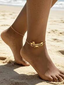 Personalized Crown Heart Name Anklet, Customized Cursive Name Anklet, Summer Ankle Leg Jewelry Anklet, Gift For Her - A - View 4