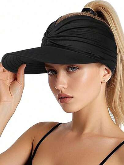 1pc Women's Summer Solid Color Easy Storage Easy Care Versatile Ponytail Hole Sun Hat, New Summer Fashion Minimalist Elegant Sports Outdoor Hat, Comfortable Casual, Suitable For Daily Commute, Outdoor Sports, Vacation Travel, Party And Other Occasions