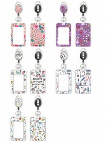 1pc-Medical Pattern Retractable Badge Reel With ID Card Holder, Carabiner Clip Nurse Work Name Tag Holder, Gift For Nurse Doctor Medical Student - Rectangle - View 11