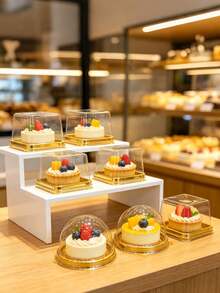 100/50/25pcs Gold Base Dessert Plastic Packaging Boxes, Transparent Dessert Containers, Square And Round Dessert Trays, Mini Pastry Trays, Halloween, Thanksgiving And Birthday Party Dessert Decoration Boxes, Party Gift Packaging - View 4