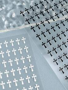 2pcs Black White Crosses Nail Art Stickers Gothic Mini Crosses Tiny Cross Self-Adhesive Nail Decals For DIY Acrylic Press On Nails Manicure Decorations Nail Supplies - Black and White - View 7