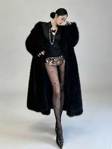 5D Plus Size Autumn Black Tights With Diamond Cross Bow Jacquard Pattern - Black - View 6