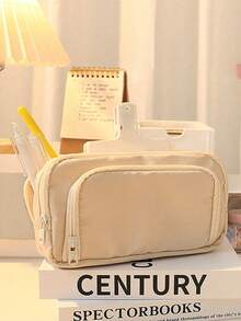 1pc Large Multi-Compartment Pencil Case, Waterproof Portable Stationery Storage Bag, Cute Organizer Pouch, Suitable For School, B, First Day Of School - Multicolor - View 6