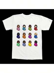 Camiseta Gráfica Hip Hop - Camiseta Blanca de Cuello Redondo con Personajes Coloridos, Corte Regular, para Hombres y Mujeres, Adecuada para Uso Diario y Ocasiones Especiales, Lavable a Máqui - Blanco - Ver 4