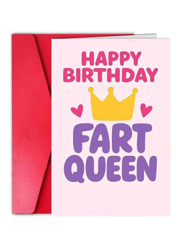 1Pc Funny Birthday Card For Her, A Humorous Gift Of The "Fart Queen", Is Very Suitable For Friends, Sisters Or Wives To Celebrate Their Birthdays, Bringing Laughter And Relaxed Fun. High Quality Paper With Envelope