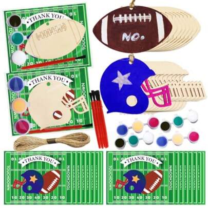 24 piezas de manualidades para fiesta de fútbol, rodajas de madera con forma de casco de fútbol para pintar, adornos de madera para decoración de fiesta de fútbol