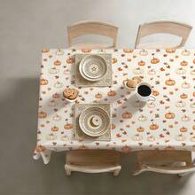 1pc Minimalist Autumn Pumpkin & Maple Leaf Pattern Tablecloth, Stain-Resistant Dining Table Decor, Suitable For Kitchen, Dining Table, Coffee Table, TV Stand, Entryway, Party Holiday Decoration, Home Decor, Autumn Gathering - Multicolor - View 3