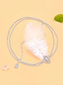1pc New Vintage Hair Chain, European & American Fashion Stage Performance Feather Hair Accessory, Headpiece, Head Jewelry For Valentine's Day Accessories Gift - Silver - View 3