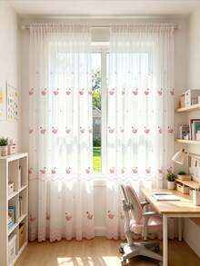 1PC Rod Pocket Modern Swan Embroidered Jacquard Sheer Curtain, Light Filtering Decorative Divider Curtain For Living Room, Bedroom, Dining Room - Pink - View 6