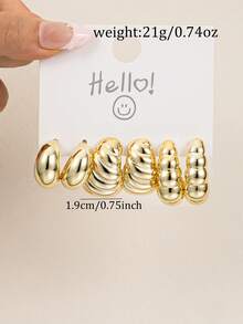 3 Pairs Fashion Minimalist Cloud Embossed Spiral Cone Crescent C-Shaped Unique Women's Stud Earrings, Suitable For Daily Casual, Party, Photo Shoot, Jewelry Gift For Friends - Yellow Gold - View 5