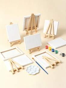 Blank Mini Canvas Painting Board With Easel Set, 10*10cm Square Cotton Blend Stretched Canvas Board, Small Blank Art Canvas, Suitable For Acrylic Oil Painting Watercolor DIY Painting, Art Craft Desktop Display Set - Multicolor - View 2