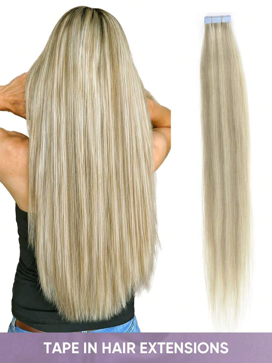 20pcs Tape-In Hair Extensions, Real Human Hair, 14-22 Inches, Painless Double-Sided Tape-In, Invisible Tape-In Hair Extensions, Straight, Suitable For Party, Halloween Costumes