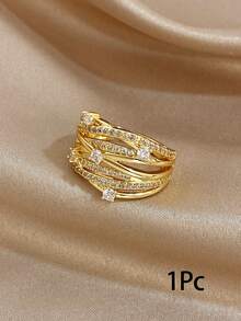 Set/1Pc Elegant Multi Parallel Row Inlaid Zirconia Bangle Bracelet Ring Gold Jewelry Set,For Women,Party,Daily,Christmas,Boho, Valentine Birthday Gifts - Multicolor - View 11