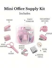 8pcs Mini Office Supplies Set Mini Stationery Set - Includes Mini Stapler, Scissors, Staple Remover, Staples, Tape Dispenser, Back To School, School Supplies - Multi-color - View 1