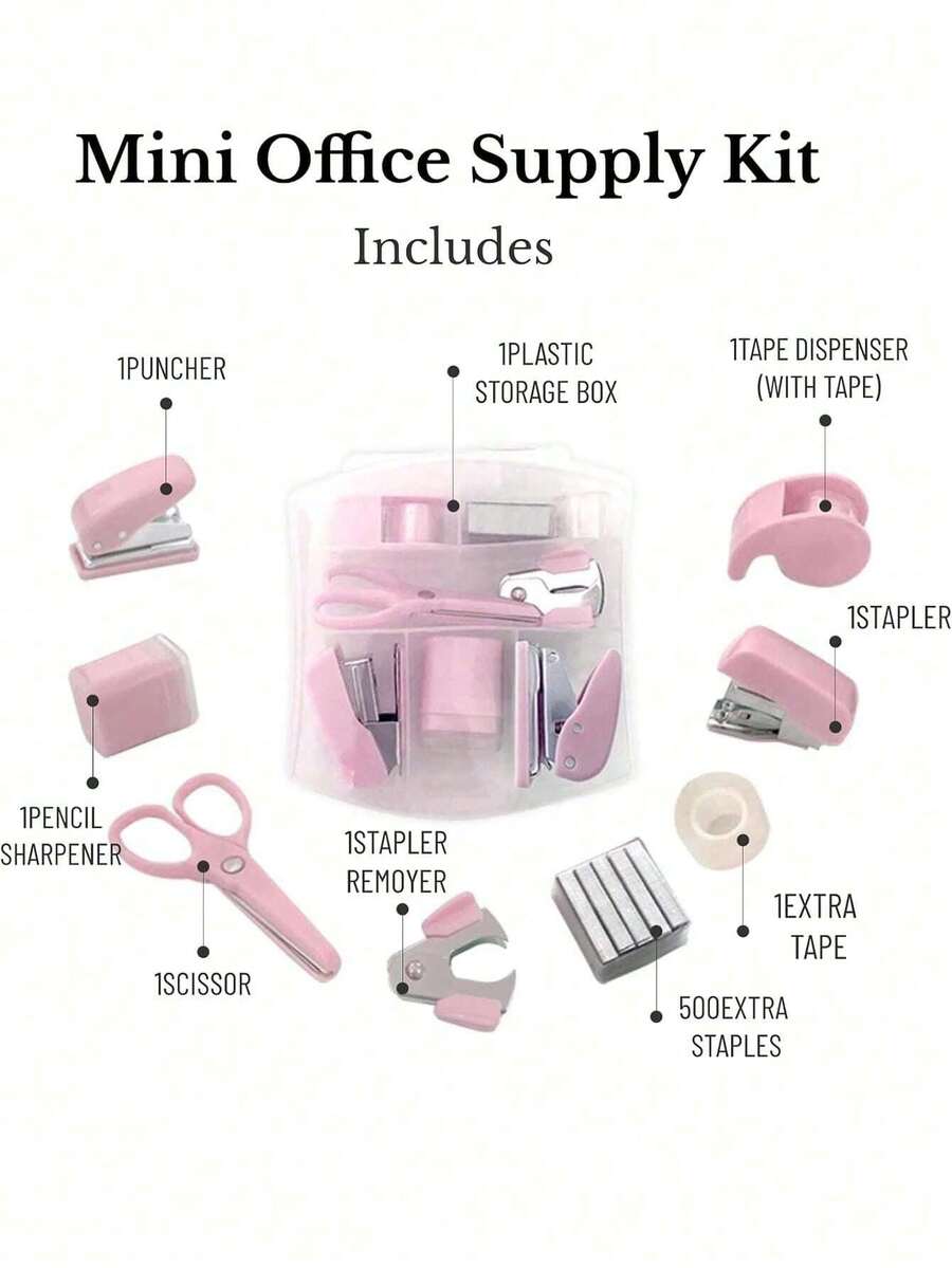 8pcs Mini Office Supplies Set Mini Stationery Set - Includes Mini Stapler, Scissors, Staple Remover, Staples, Tape Dispenser, Back To School, School Supplies - Multi-color - View 1