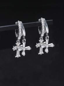 1 Pair/Unisex Fashion Double Cross Copper Zirconia Earrings, Religious Earrings Suitable For Daily Wear Or Gifting To Family And Friends - Multicolor - View 6