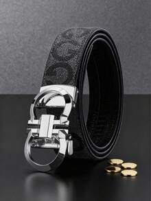 Men's Round Automatic Buckle PU Faux Leather Belt, 47 Inch Extra Long, Vintage Floral Print, Business Formal Versatile Dress Pants Belt - Multicolor - View 2