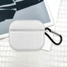 Compatible For AirPods 4 Pro 3 1/2/3 White Crocodile Pattern Oval Leather Case With Hook - White - View 5
