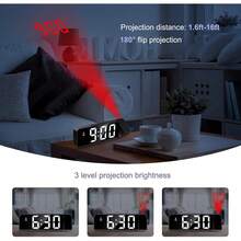 Reloj Despertador LED con Proyección al Techo 7.9", Pantalla Grande, 4 Brillos, Snooze y Temperatura para Dormitorio - De color negro - Ver 6