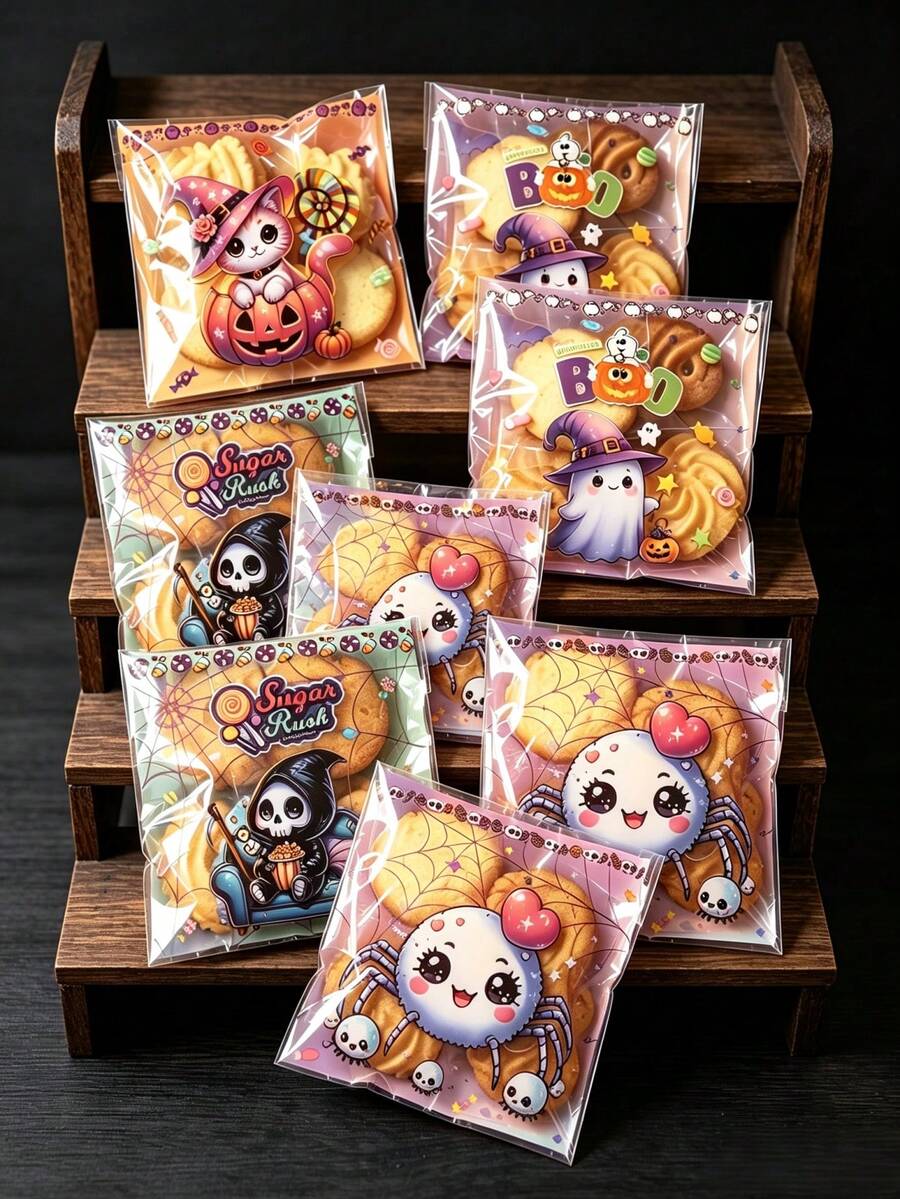50/100入萬聖節自黏密封袋，南瓜/蜘蛛/骷髏/幽靈禮品袋，Happy Halloween 自黏袋，萬聖節派對裝飾，萬聖節裝飾，不給糖就搗蛋用品，恐怖萬聖節裝飾，禮品包裝袋，鬼屋裝飾，派對小禮物