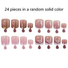 Random Color 24pcs French Style Press-On Toe Nails, 12 Sizes, Full Coverage, Square Short Shape, Floral & Butterfly Pattern, Summer Nail Art Set, Suitable For Festivals, Parties, Dates And Daily Wear - Multicolor - View 9