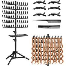 Rak Rambut Kepang 144 Jepit dengan Tinggi yang Dapat Diatur dan Baki Penyimpanan, Set Lengkap Dudukan Pemisah Rambut Ekstensi dengan 6 Jepitan Rambut & 2 Sisir, Warna Hitam Putih Merah Muda (Opsional), Organizer Alat Kepang Rambut Salon, Stand Display - View 9