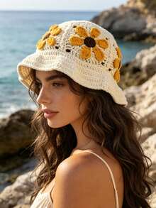 1 pieza Gorro de punto estilo bohemio de vacaciones con unicolor, concha de caracol hueca y borlas - Multicolor - Ver 19