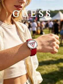Guess Unisex Silicone Sports Watch, Red Round Dial With Triangle Logo Pattern, Analog Quartz Wristwatch, Picnic Outdoor Casual, Summer Daily Wear, Unique Gift - Red - View 2