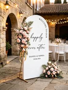 Custom Ever After Arch Fabric Wedding Welcome Sign Cover, Personalized Names Date Wedding Backdrop, Minimal Wedding Entrance Banner - Multicolor - View 1