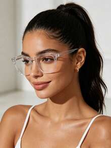 1pc Unisex Kids & Teens Square Acrylic Classic Beige Fashion Glasses, Daily Wear - Clear - View 3