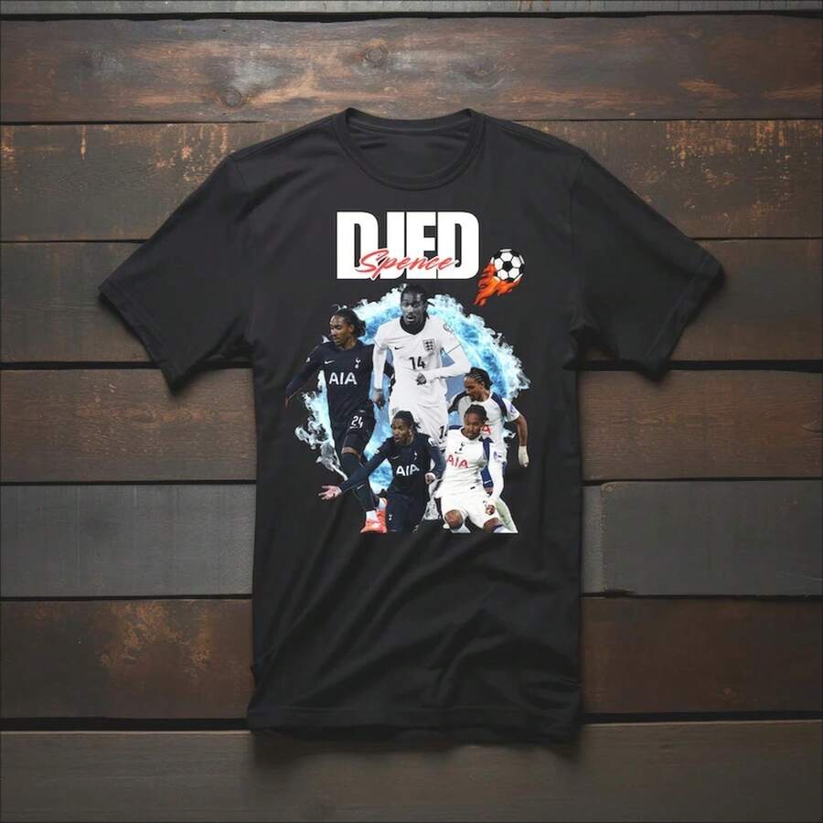 Djed Spence Football Graphic T-Shirt | Soccer Player Illustration - 黑色 - 查看 1