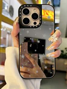 1 buah Casing Ponsel dengan Cermin Rias, Motif Polka Dot & Bintang, Casing Ponsel TPU Tahan Guncangan dengan Perlindungan Penuh, Kompatibel dengan Apple 17 16 15 14 13 12 11 Pro Max - MultiWarna - View 2