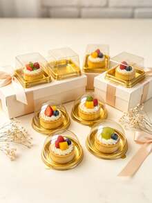 100/50/25pcs Gold Base Dessert Plastic Packaging Boxes, Transparent Dessert Containers, Square And Round Dessert Trays, Mini Pastry Trays, Halloween, Thanksgiving And Birthday Party Dessert Decoration Boxes, Party Gift Packaging - View 7