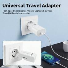 旅行插頭轉接器 100-240V 10A 2500W 國際電源適配器,全功能通用轉接頭適用美國/英國/歐盟/澳洲,多功能旅行電源轉換器,適用筆記型電腦與手機 - 查看 6