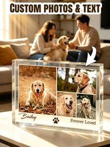 Personalized Acrylic Photo Plaque, Cat, Dog Photo Frame, Acrylic Pet Photo Frame, Cat, Dog Pet Photo Souvenir. Custom Memorial Gift For Cats And Dogs, With Black Paw Print Design, High-Quality Desktop Decor, Suitable For Home Or Pet Loss Occasions. - Multicolor - View 1