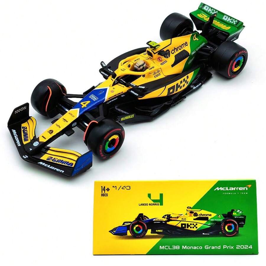 Burago 1/43 2024 F1 MCL38 #4 Lando Norris / #81 Oscar Piastri 摩納哥大獎賽合金模型車 (1/43 MCL38 #4) 含展示盒