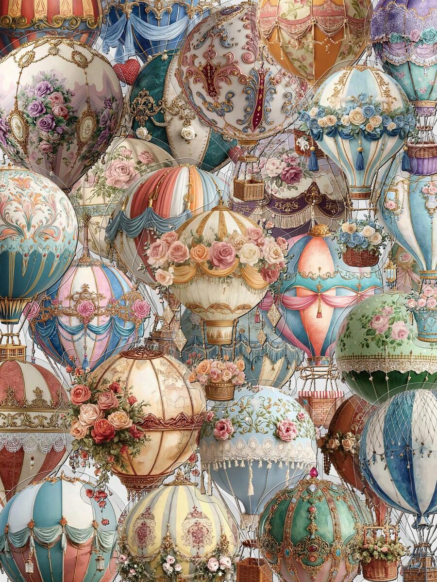 50pcs Retro Hot Air Balloon Stickers For Skateboard Guitar Laptop Scrapbook Decor DIY Transparent Stickers - Multicolor - View 1