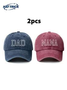 2顶镂空DAD+MAMA印花复古水洗棒球帽，宽松版型，尺码可调节，时尚男士老爹帽，适合日常通勤、街头、户外、海滩、徒步、卡车司机、夏季、假日、节日、旅行等场合。 - D - 查看 10