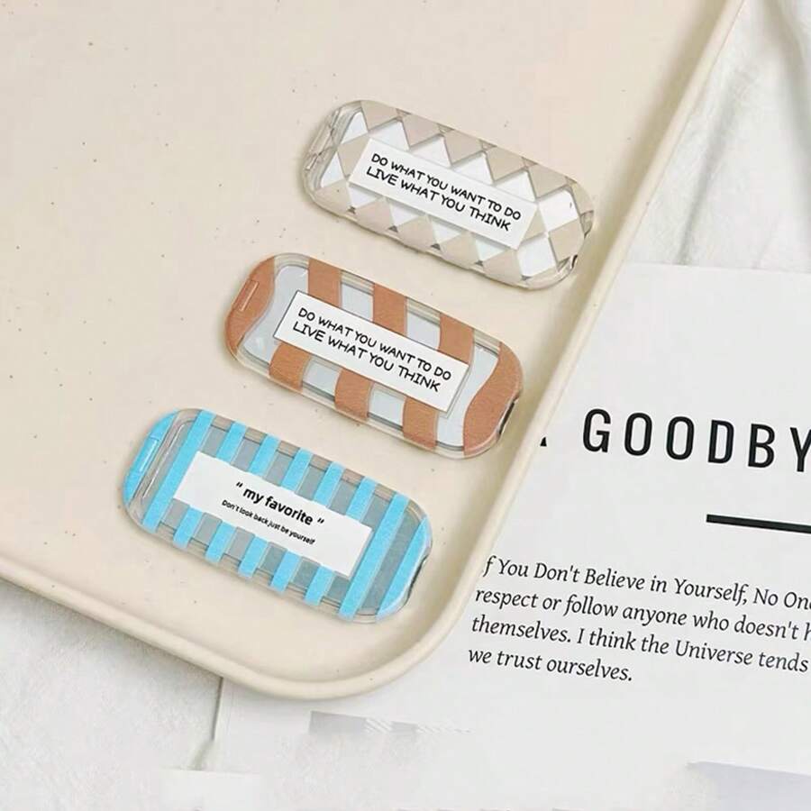 Striped Ins Style Mirror Phone Stand Back Sticker Transparent Funny Mirror New Year New Design Adhesive Polka Dot English Grid Minimalist Binge-Watching Phone Desktop Stand Foldable High Aesthetic For Women - Multicolor - View 1