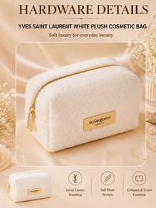 YSL White Plush Makeup Bag, Sold Individually, Soft Plush Material With Smooth Zipper, Suitable For Daily Storage And Travel - White - View 7