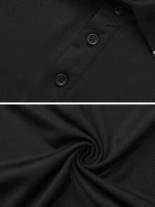 Men's Spring/Autumn Polo Shirt, Business Casual Fashion Gentleman T-Shirt, Turn-Down Collar Long Sleeve - Black - View 4