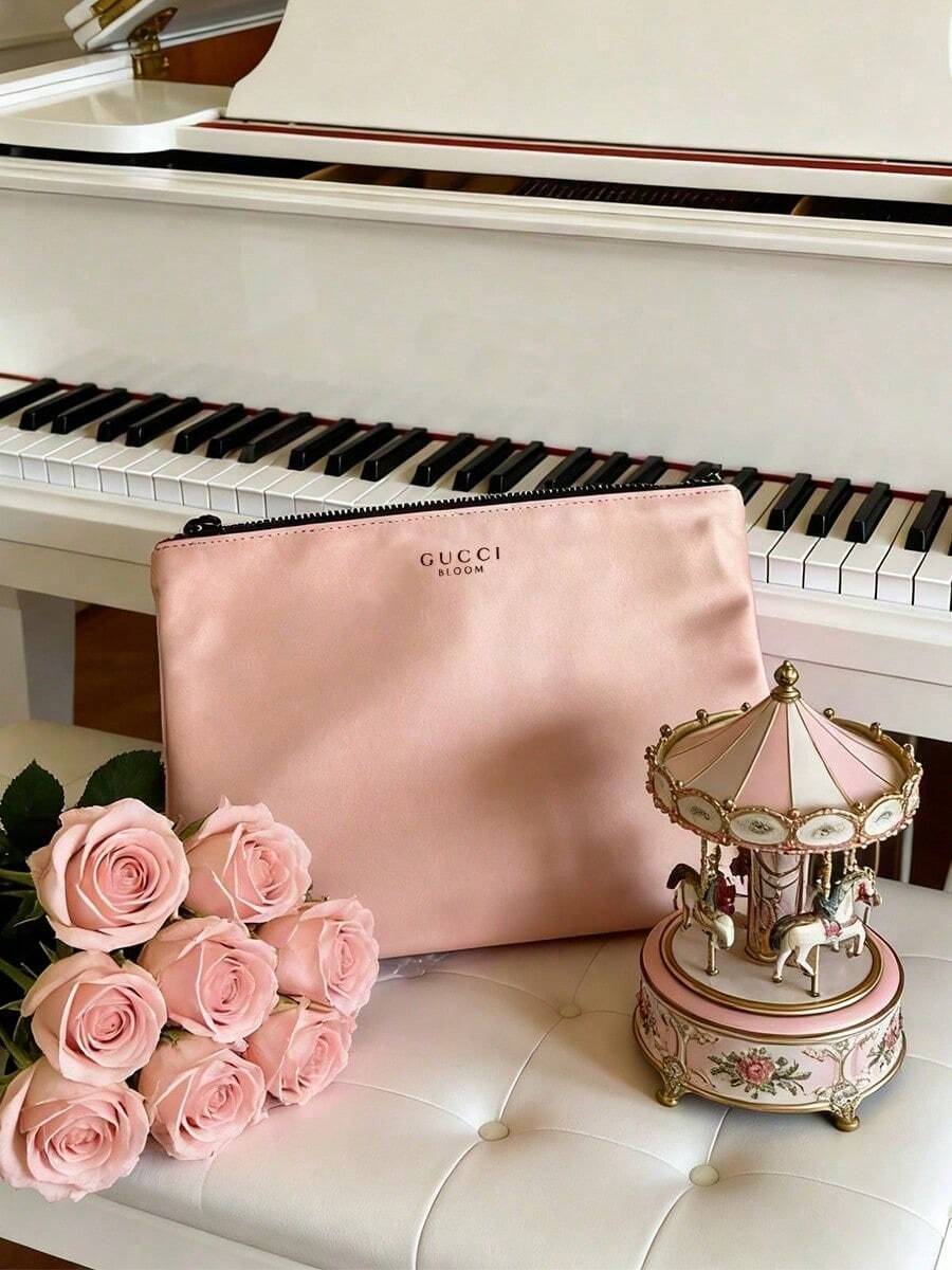 Gucci Bolsa de maquillaje de marca de moda de lujo rosa de alta gama con cremallera, adecuada como regalo de cumpleaños para la mejor amiga o novia, se puede usar para el desplazamiento diario, viajes, viajes de negocios, fitness y SPA. Bolsa de almacenamiento de cosméticos y cuidado de la piel - Rosa - Ver 1