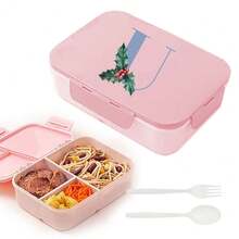 Leakproof 3 Grid Bento Box Flip Top Lid Three Side Buckle Closure Waterproof Food Storage Container Portable For Camping Outdoor Picnic Travel Office Lunch And Gifting Engrave Initial Name Blue 26 Letters Pattern - Pink - View 18