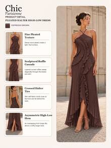 Brown:Brown Cross Halter Textured Ruffle Formal Maxi Dress - Brown - View 4
