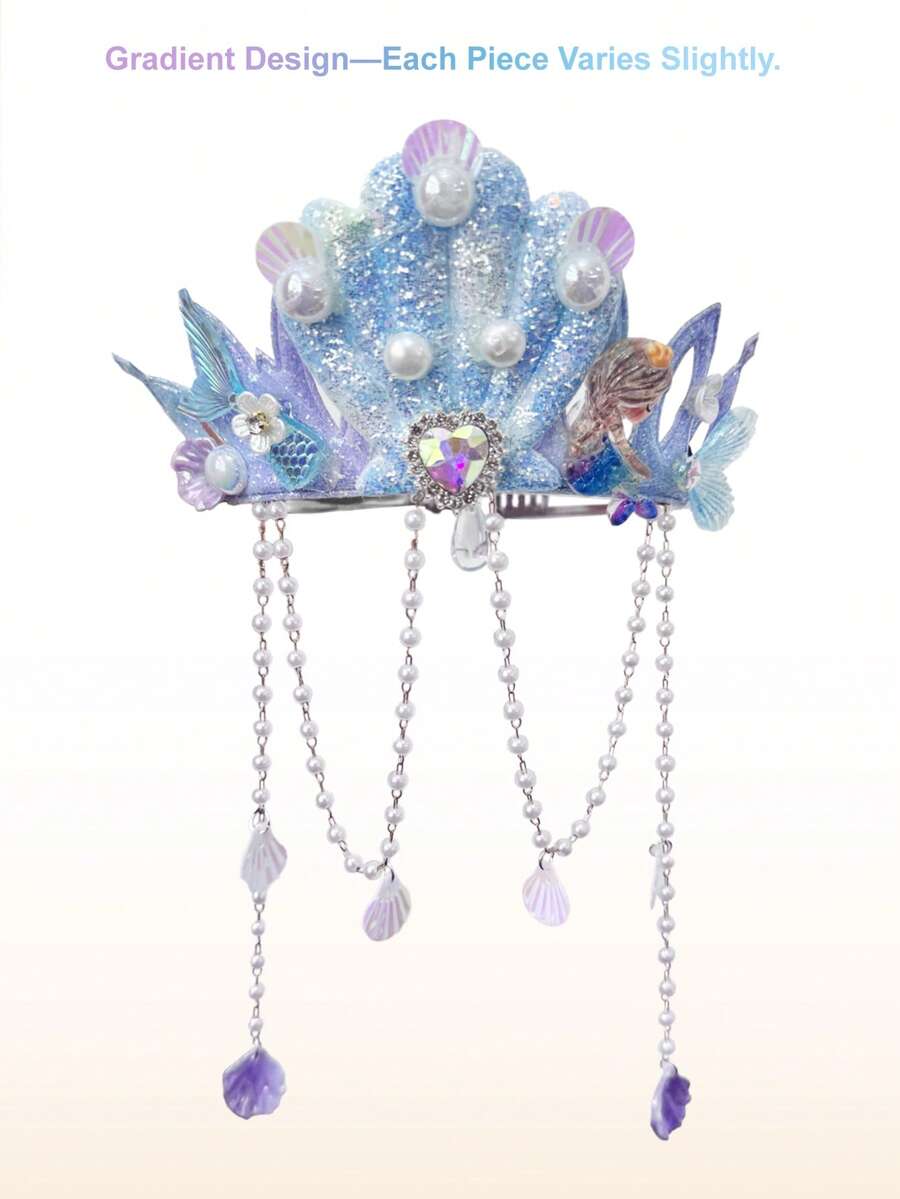 1 pieza Diadema con corona de princesa sirena para niñas, accesorio de cabello con cadena de frente para disfraz de actuación - Multicolor - Ver 1
